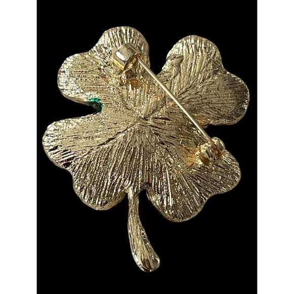 St. Patrick's Day Lucky Four-Leaf Clover Shamrock Rhinestone Brooch - Picture 4 of 4